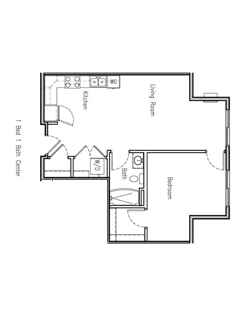 Floor plan for 1 bed, 1 bath, 731 sqft